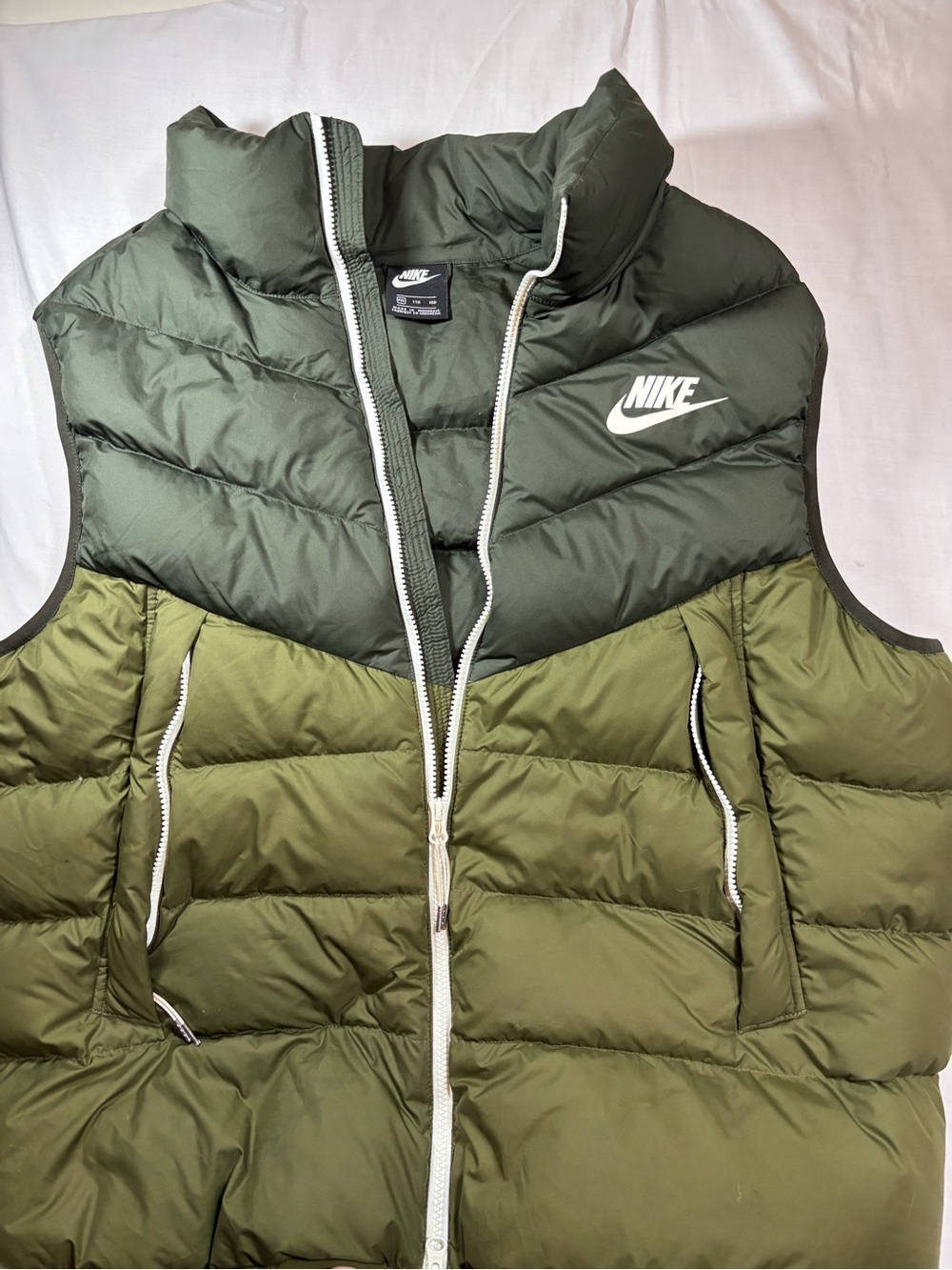 Nike Men's Two-Tone Olive Green Quilted Puffer Vest